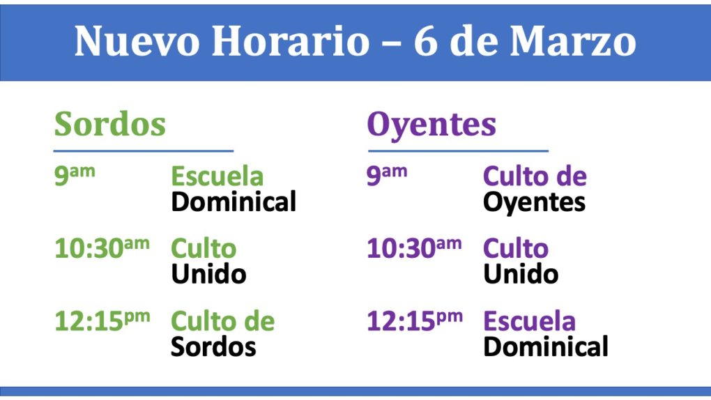 Nuevo Horario de Cultos